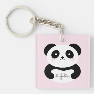 Cute Girly Baby Panda Bear Monogram Key Ring