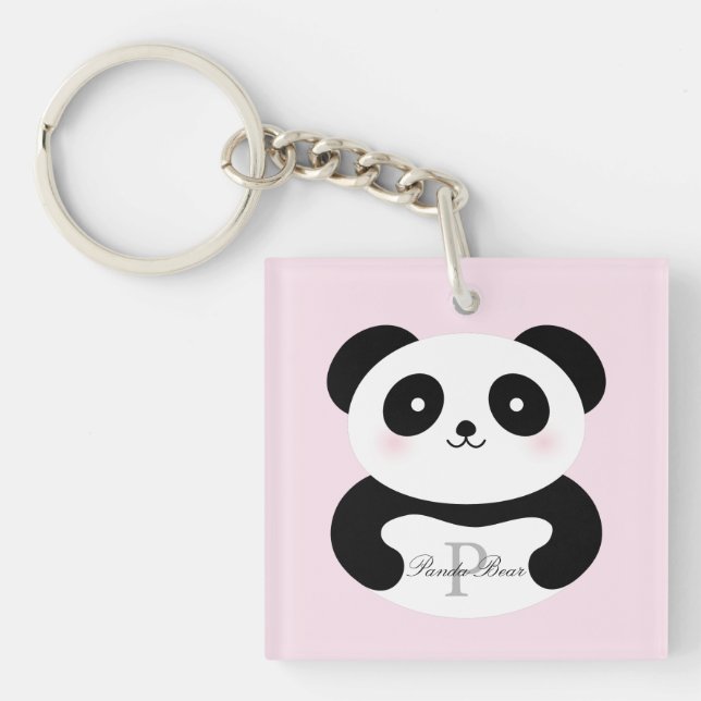 Cute Girly Baby Panda Bear Monogram Key Ring (Front)