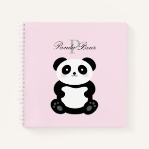 Cute Girly Baby Panda Bear Monogram Notebook