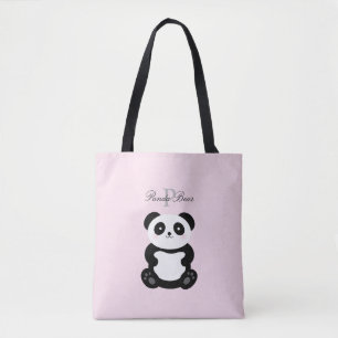 Cute Girly Baby Panda Bear Monogram Tote Bag