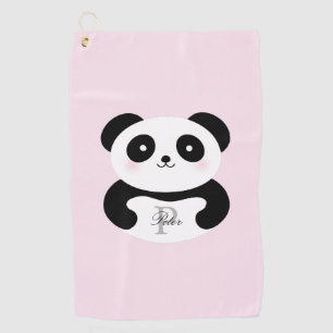 Cute Girly Baby Panda Bear Pink Monogram Golf Towel