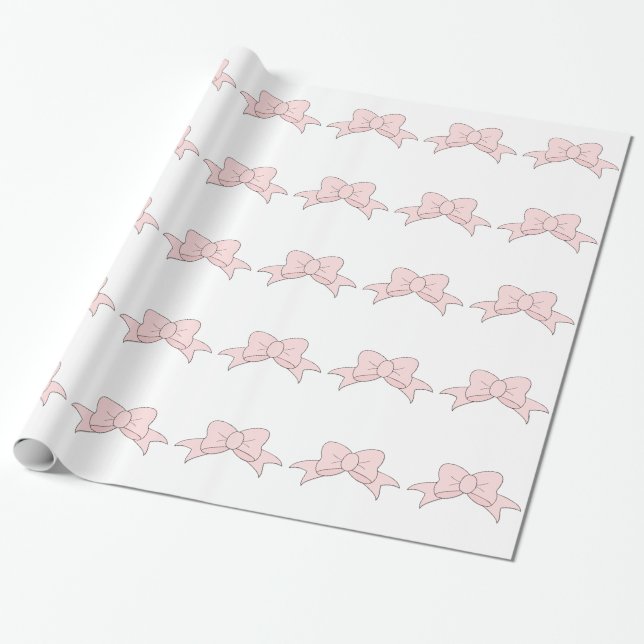Cute Girly Baby Pink Bow Wrapping Paper (Unrolled)
