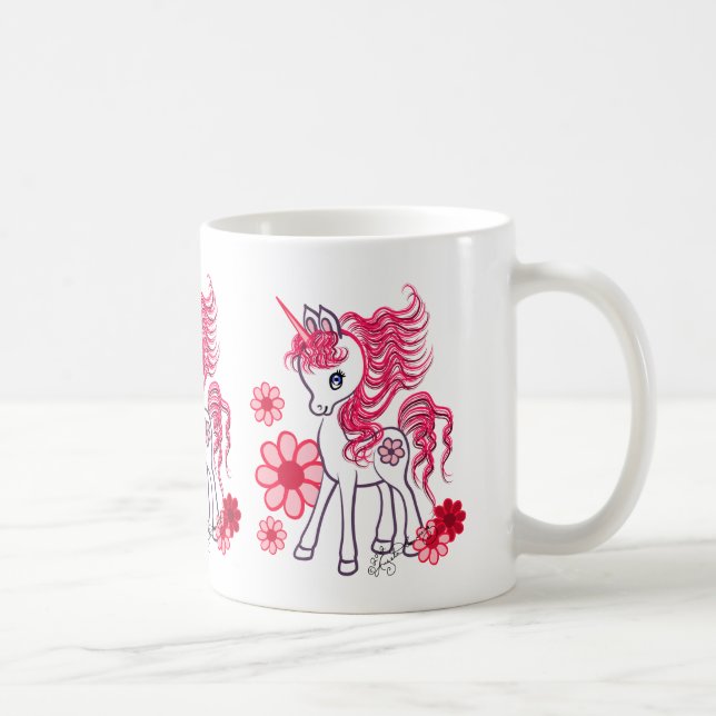 Cute Girly Baby Unicorn Red Coffee Mug (Right)