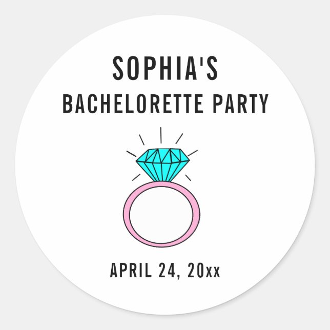 Cute Girly Bachelorette Party Wedding Ring Classic Round Sticker (Front)