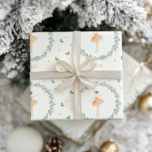 Cute girly ballerina Christmas pink modern family Wrapping Paper