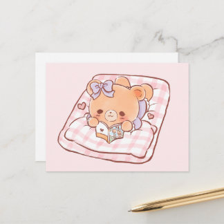 Cute Girly Bear reading Shojo Manga on Cosy Bed Postcard
