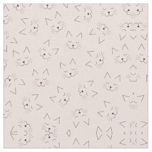 Cute Girly Black Kitty Cat Face Pink Pattern Fabric