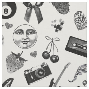 Cute Girly Black White Grunge Aesthetic Pattern Fabric