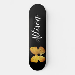 Cute Girly Black Yellow Butterfly Personalised Skateboard
