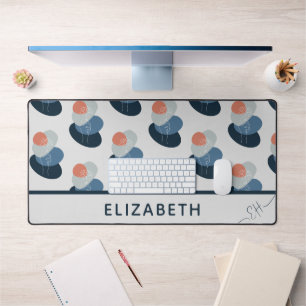 Cute Girly Blue boho Wildflower abstract pattern Desk Mat