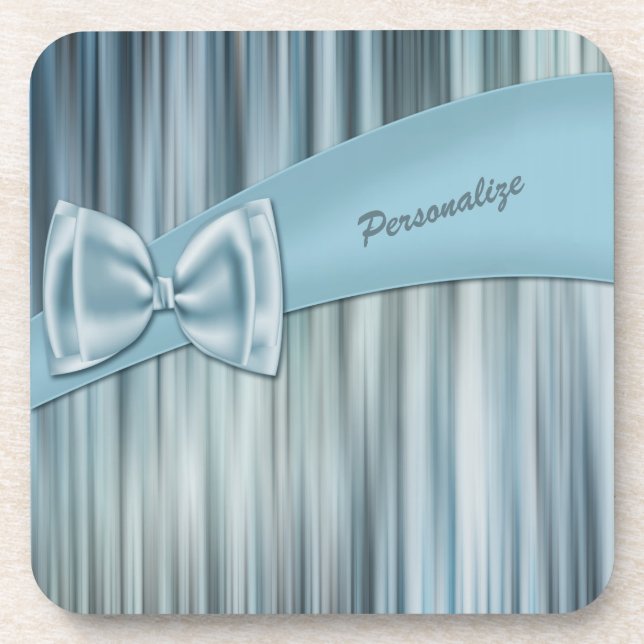 Cute Girly Blue Bow Ribbon Personalised Coaster (Front)