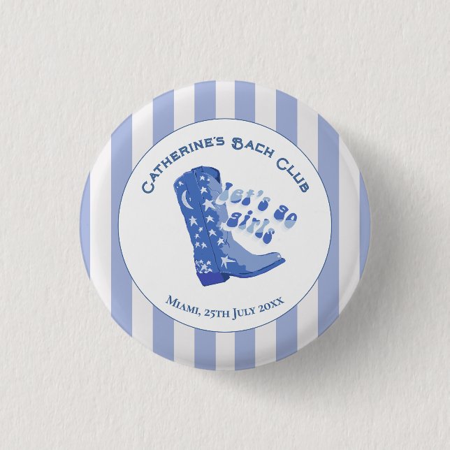 Cute Girly Blue Cowgirl Boot Stripe 3 Cm Round Badge (Front)