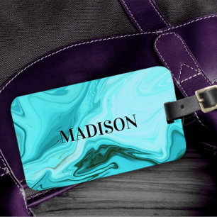 Cute girly blue marble art monogram  luggage tag