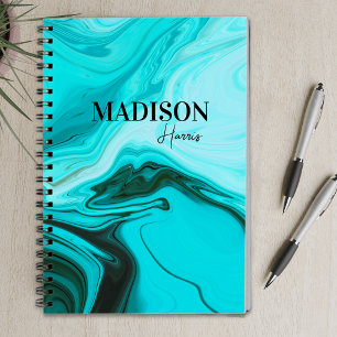 Cute girly blue marble art monogram  notebook