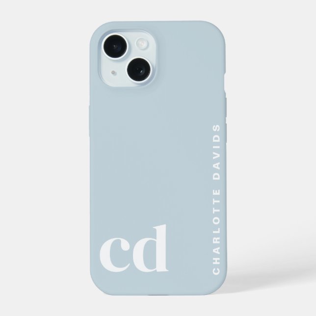 Cute Girly Blue Monogram  iPhone 15 Case (Back)