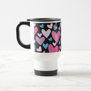 Cute Girly Blue Pink and Purple Hearts Pattern Travel Mug