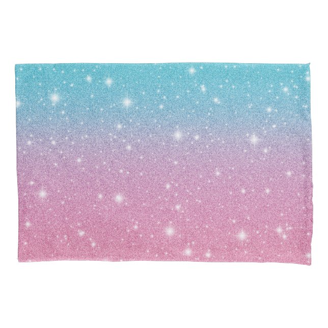 Cute Girly Blue Pink Faux Glitter Sparkles Pillowcase (Front-Left)