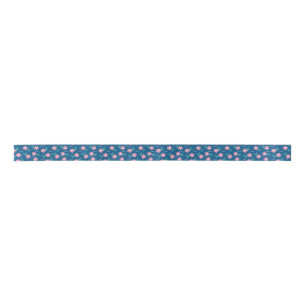Cute Girly Blue & Pink Floral Satin Ribbon