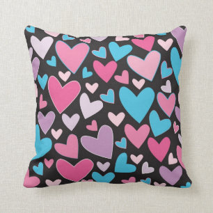 Cute Girly Blue Pink & Purple Hearts Throw Pillow