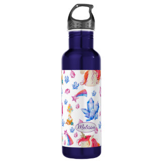 Cute Girly Blue Pink Star Name Unicorn  710 Ml Water Bottle