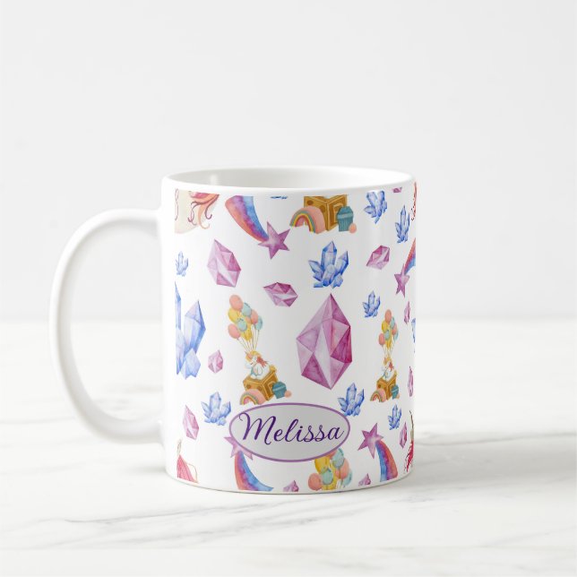 Cute Girly Blue Pink Star Name Unicorn   Coffee Mug (Left)