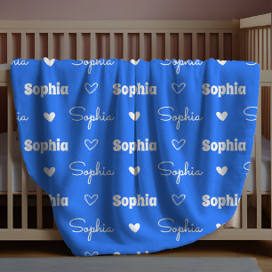Cute girly blue repeating name monogram fleece blanket