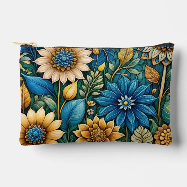 Cute Girly Blue Sunflower Garden Abstract Art  Accessory Pouch (Front)