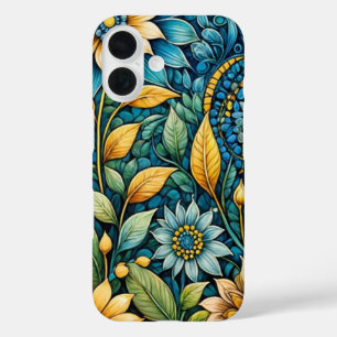 Cute Girly Blue Sunflower Garden Abstract Art iPhone 16 Case