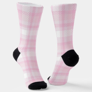 Cute Girly Blush Pink and White Plaid Pattern Socks