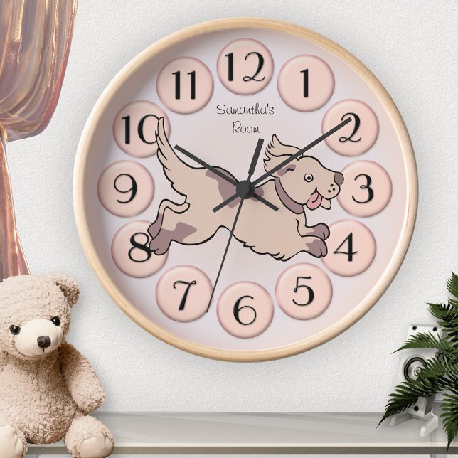 Cute Girly Blush Pink Dog Child Room Clock (Creator Uploaded)