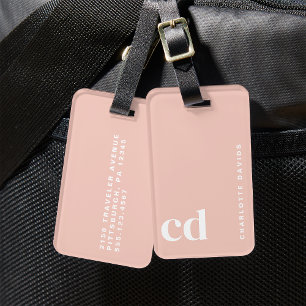 Cute Girly Blush Pink Monogram  Luggage Tag