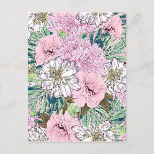 Cute Girly Blush Pink & White Floral Illustration Holiday Postcard