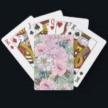 Cute Girly Blush Pink & White Floral Illustration Playing Cards<br><div class="desc">A romantic, elegant, light pink, blush, white flowers, brown foliage, and teal, green monstera leaves illustration, featuring dahlias, peonies and roses botanic blooms, light pink, blush, soft pink and white pastel colours, on a solid mint green colour background. This dreamy, whimsical vintage feel blossoming flowers artwork will certainly bright up...</div>