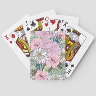 Cute Girly Blush Pink & White Floral Illustration Playing Cards