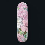 Cute Girly Blush Pink & White Floral Illustration Skateboard<br><div class="desc">A romantic, elegant, light pink, blush, white flowers, brown foliage, and teal, green monstera leaves illustration, featuring dahlias, peonies and roses botanic blooms, light pink, blush, soft pink and white pastel colors, on a solid mint green color background. This dreamy, whimsical vintage feel blossoming flowers artwork will certainly bright up...</div>