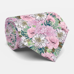 Cute Girly Blush Pink & White Floral Illustration Tie