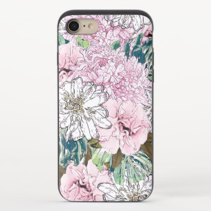 Cute Girly Blush Pink & White Floral Illustration iPhone 8/7 Slider Case