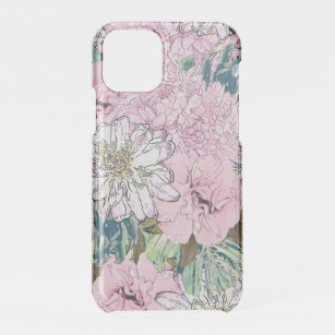 Cute Girly Blush Pink & White Floral Illustration iPhone 11 Pro Case