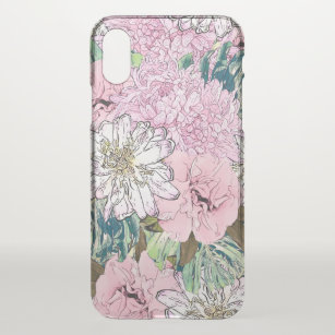 Cute Girly Blush Pink & White Floral Illustration iPhone X Case