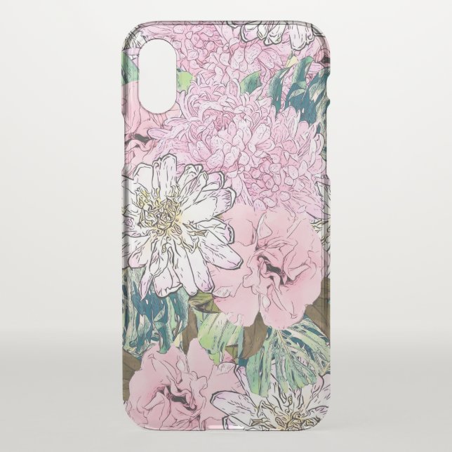 Cute Girly Blush Pink & White Floral Illustration Uncommon iPhone Case (Back)