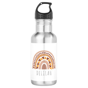 Cute Girly Boho Muted Rainbow Custom Name Kids 532 Ml Water Bottle