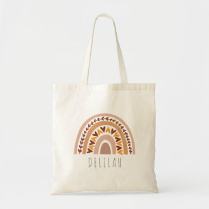 Cute Girly Boho Muted Rainbow Custom Name Tote Bag