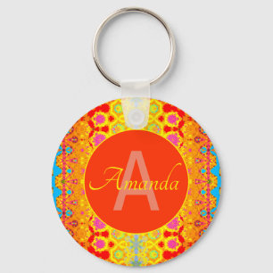 Cute Girly Boho Pattern Pink Orange Yellow Blue Key Ring