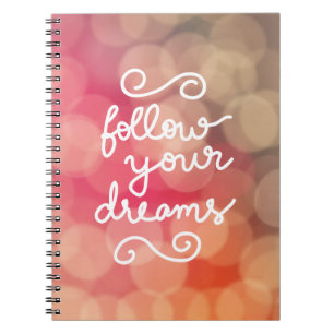 Cute Girly Bokeh Follow Your Dreams Typography Notebook