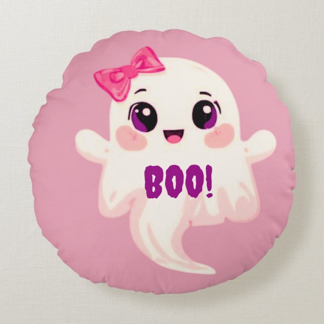 Cute girly Boo! Ghost Round Cushion (Front)
