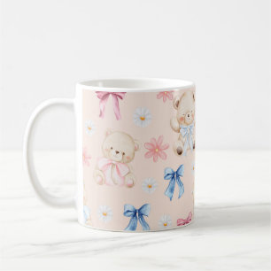 Cute Girly Bow Teddy Bears Seamless Pattern Coffee Mug