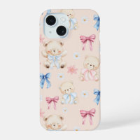 Cute Girly Bow Teddy Bears Seamless Pattern