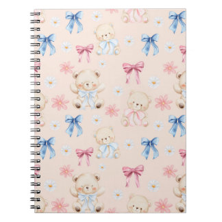 Cute Girly Bow Teddy Bears Seamless Pattern Notebook