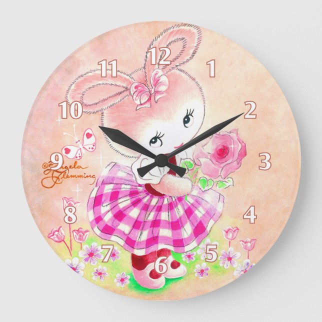 Cute Girly Bunny Large Clock (Front)