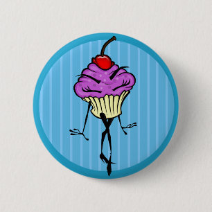 CUTE GIRLY CARTOON CUPCAKE WOMAN ROUND BUTTON